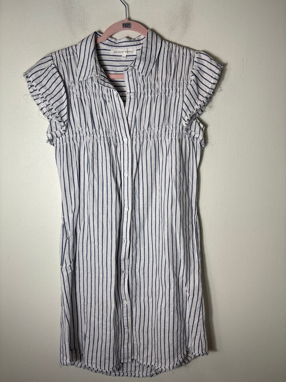 Melissa Nepton Blue and White Stripe Flutter Sleeve XS